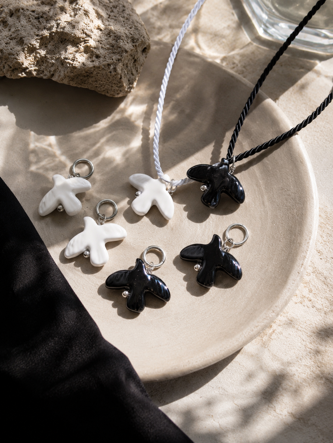 Black & White Dove Jewelry Set – Necklace & Earrings | Minimalist Gift for Her