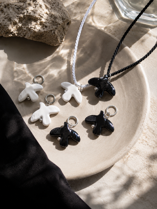 Black & White Dove Jewelry Set – Necklace & Earrings | Minimalist Gift for Her