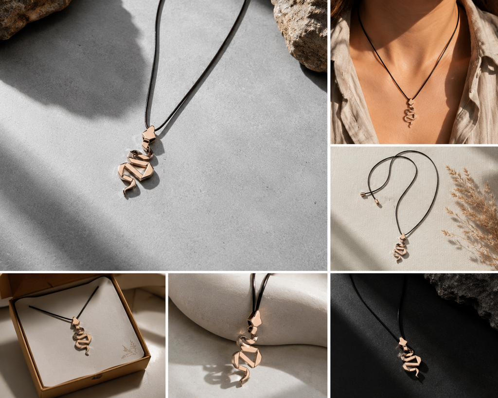 Modern Snake Pendant Necklace – Adjustable Black Cord Necklace | Gold Statement Jewelry for Women
