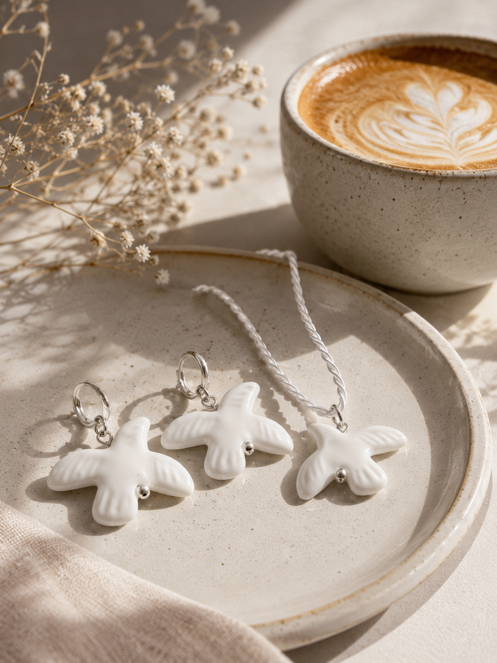 Black & White Dove Jewelry Set – Necklace & Earrings | Minimalist Gift for Her