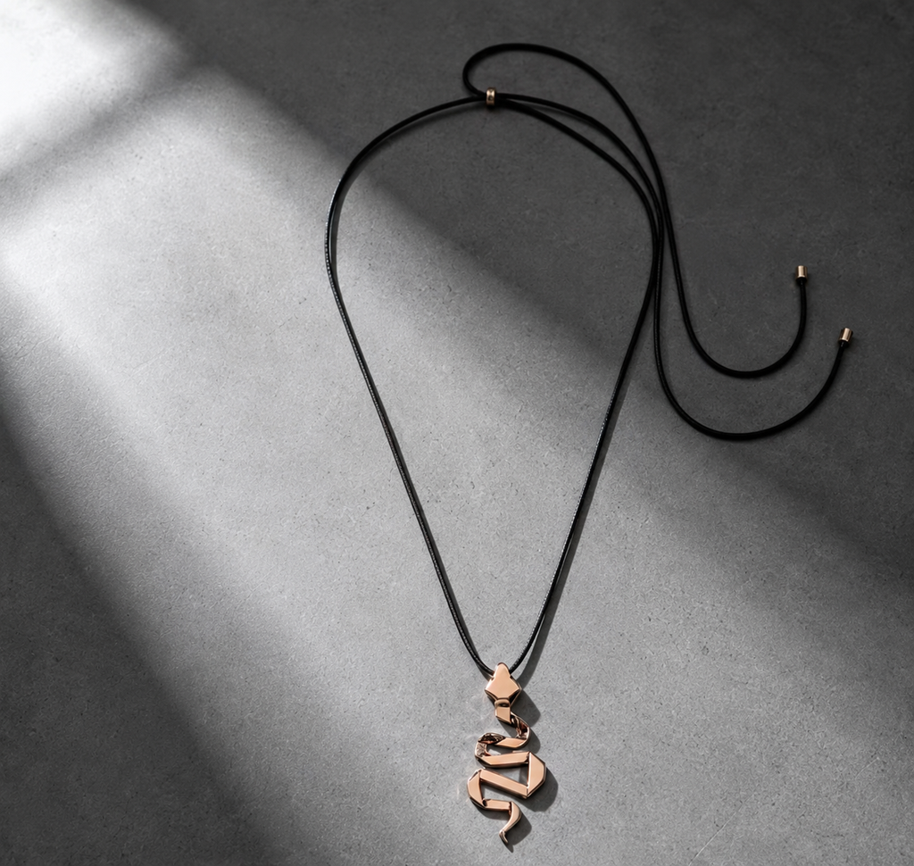 Modern Snake Pendant Necklace – Adjustable Black Cord Necklace | Gold Statement Jewelry for Women