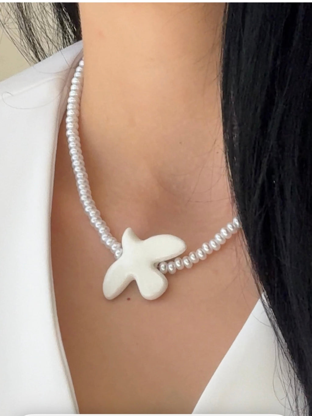 White Dove Pearl Choker Necklace – Handmade Beaded Necklace for Women