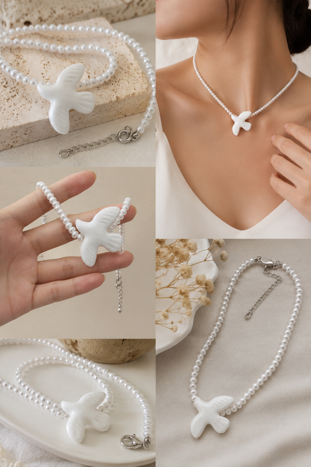 White Dove Pearl Choker Necklace – Handmade Beaded Necklace for Women